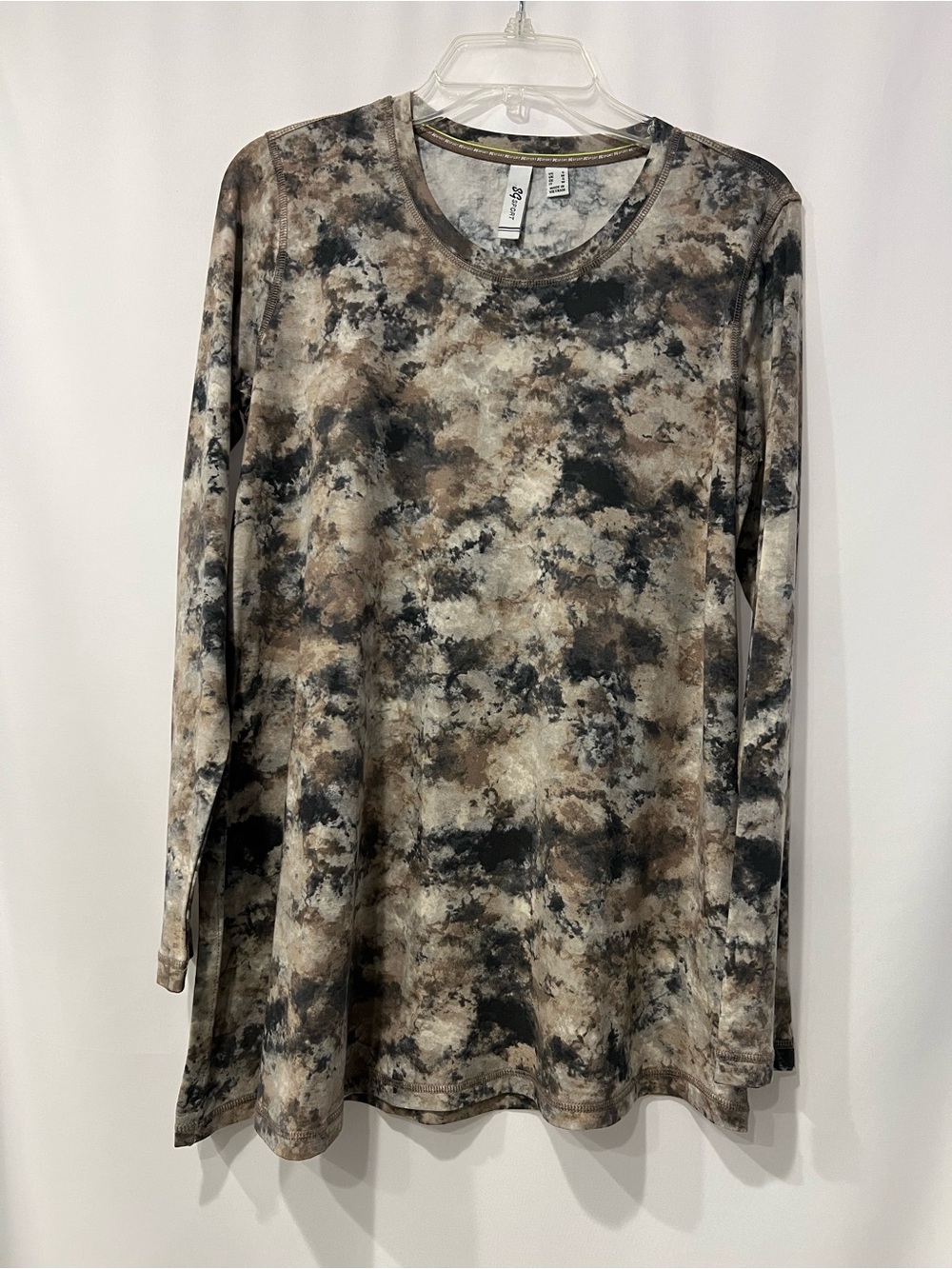SG Sport Soft Modal Crewneck Long Sleeve Top in Brown & Black Tie-Dye Size S